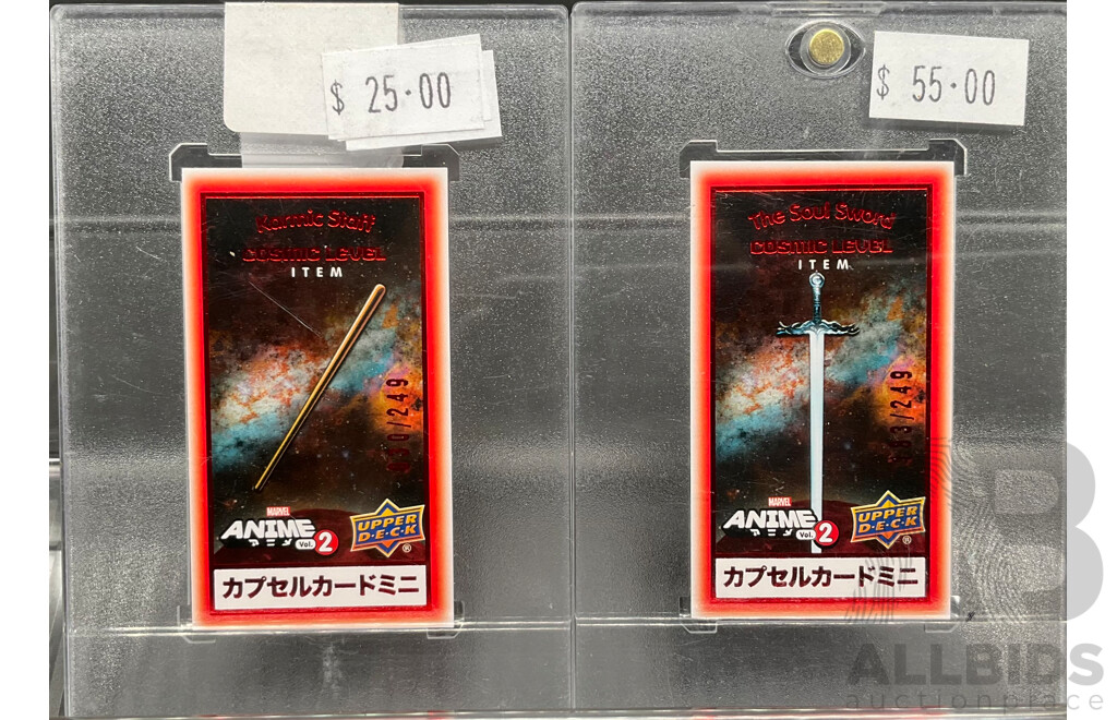 Assorted Marvel Anime Vol.2 Capsule Cards - the Soul Sword, Karmic Staff, Carnage and More - Lot of 5