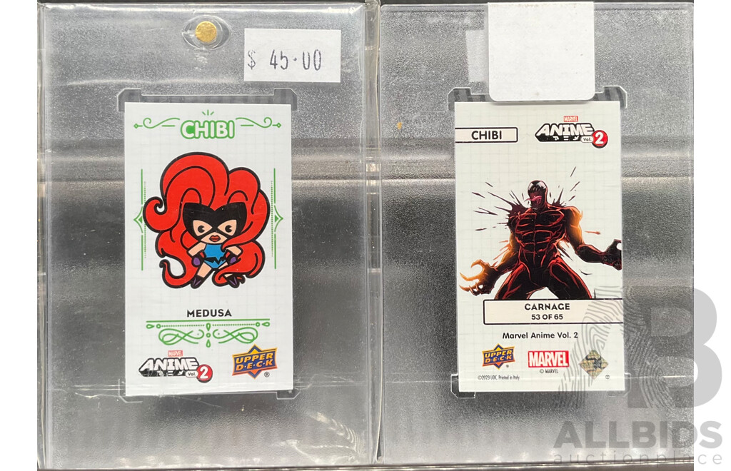 Assorted Marvel Anime Vol.2 Capsule Cards - the Soul Sword, Karmic Staff, Carnage and More - Lot of 5