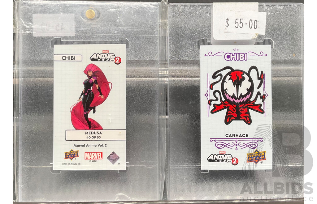 Assorted Marvel Anime Vol.2 Capsule Cards - the Soul Sword, Karmic Staff, Carnage and More - Lot of 5