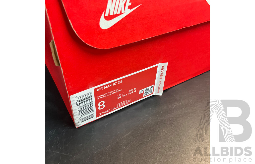 NIKE Air Max 97 QS White with Ice Blue - Size 26 cm
