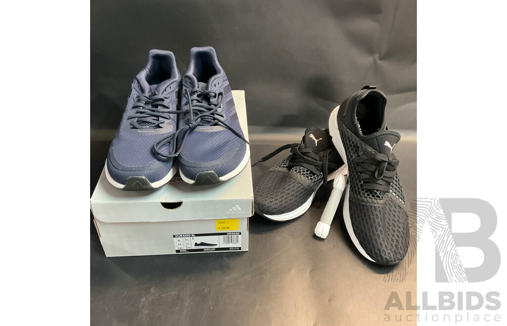 Adidas Duramo Navy Shoes Size US10 & Puma Black Sneaker Size US10.5 - Lot of 2