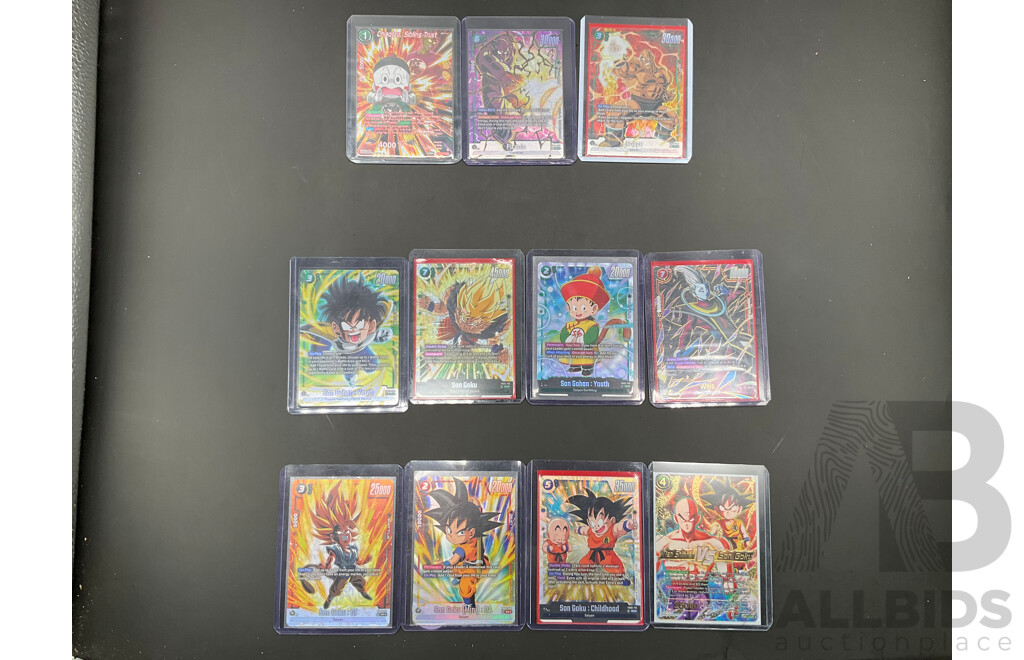 Ten Collectible Dragon Ball Cards - Son Goku, Whis, Piccolo, Nappa