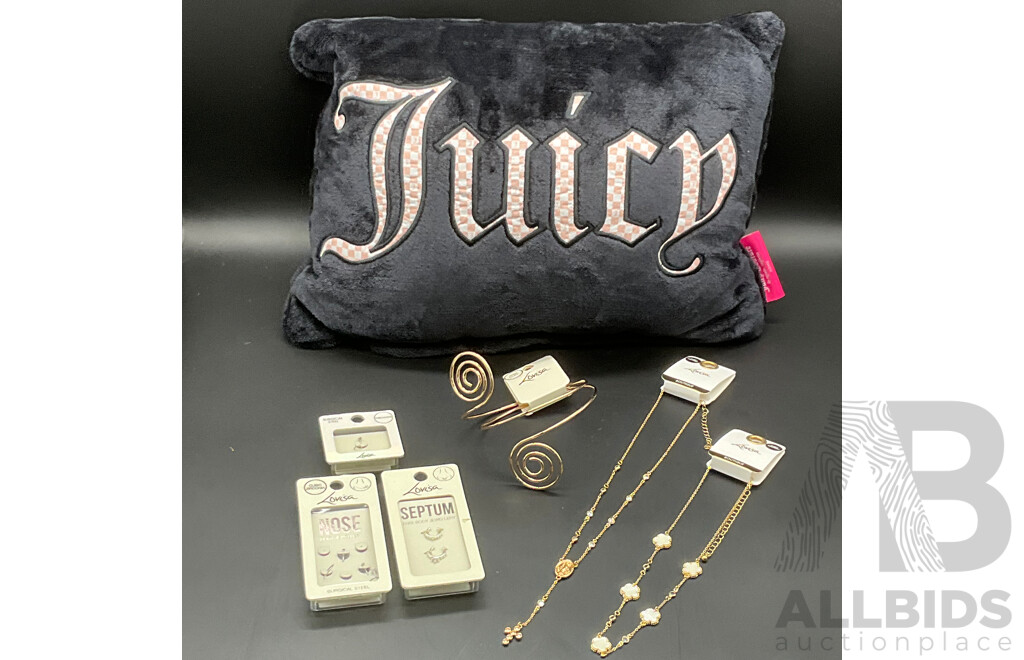JUICY COUTURE Decorative Pillow and LOUISA Assorted Costume Jewellery - Lot of 7