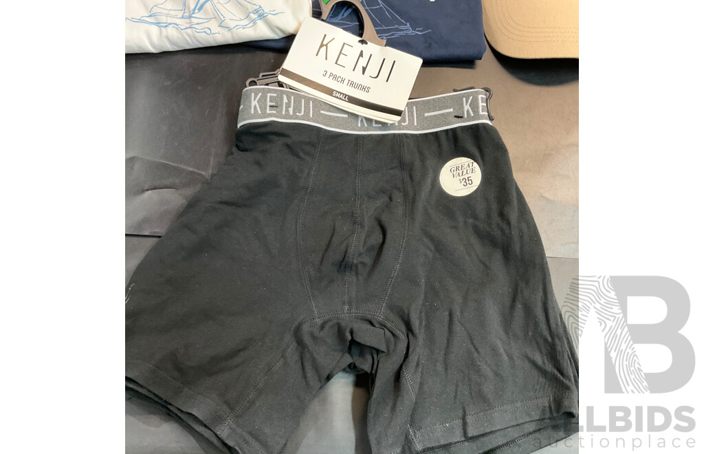 Nautica T-shirt Size M & Kenji Trunks Size S & Under Armour, Ben Sherman Hats - Lot of 5