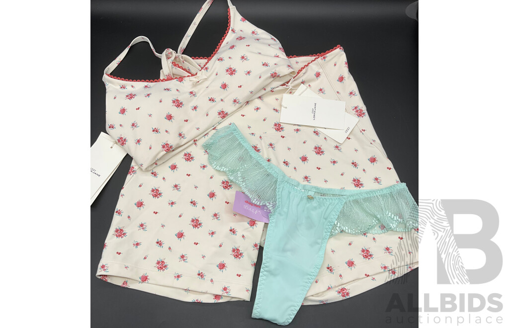LORNA JANE with Love All Day Sport Bra (XS) & Bike Shorts (S) and BrasNthings Underwear (AU8) - Lot of 3
