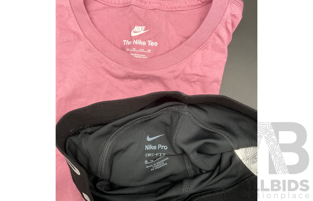 NIKE Pro Shorts (XS), NIKE Tee (XS) and UNDER ARMOUR Sport Bra (S) - Lot of 3