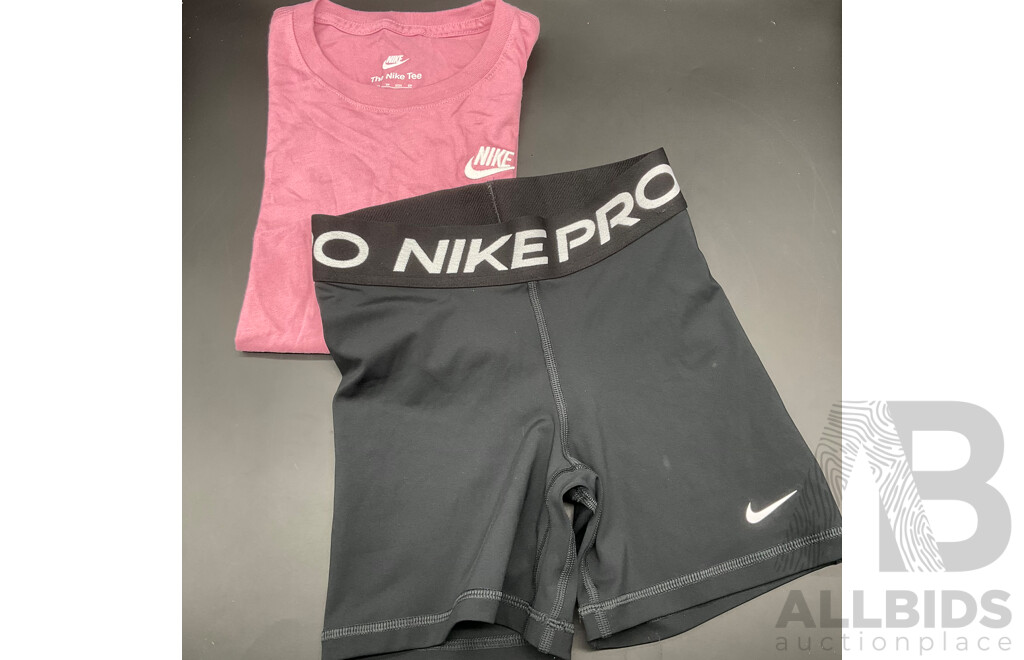 NIKE Pro Shorts (XS), NIKE Tee (XS) and UNDER ARMOUR Sport Bra (S) - Lot of 3