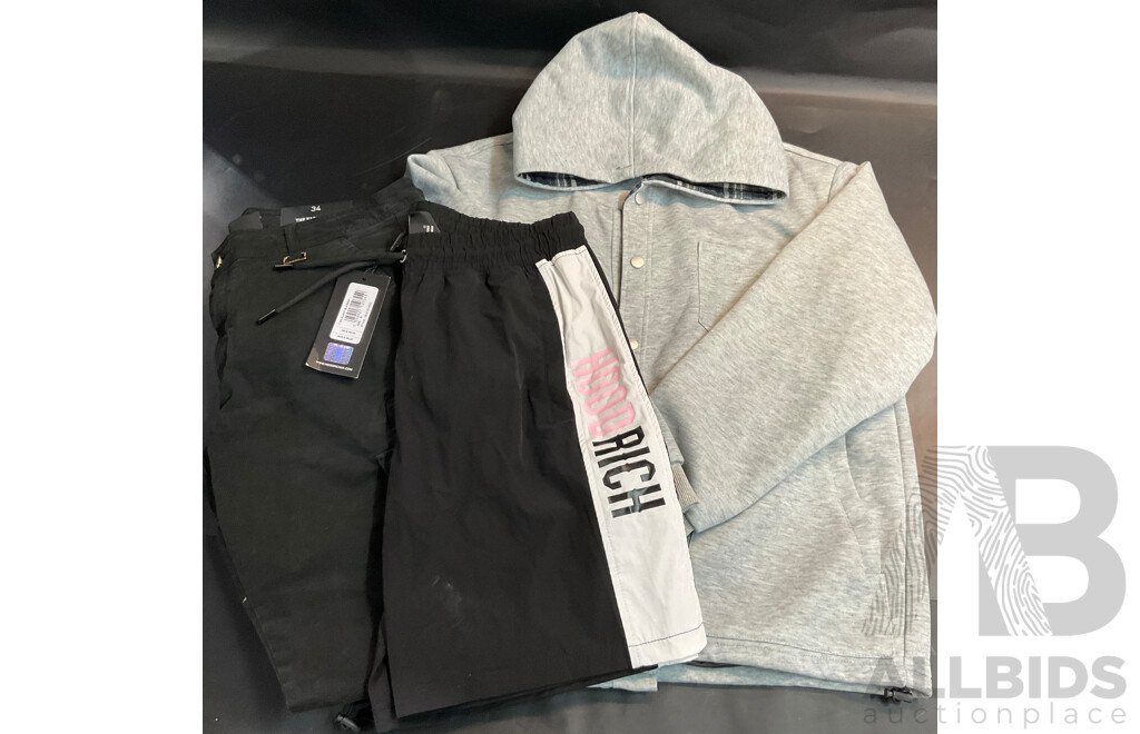 Nanfeng Block Jacket Size M & Hood Rich Shorts Size M & Henleys Black Pants Size 34 - Lot of 3