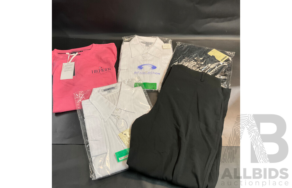 Tommy Hilfiger Rose T-Shirt Size L & Ladies 3/4-Sleeve Shirt White & Long-Black Pants Sizes 12 & 14 - Lot of 5
