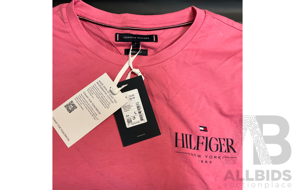 Tommy Hilfiger Rose T-Shirt Size L & Ladies 3/4-Sleeve Shirt White & Long-Black Pants Sizes 12 & 14 - Lot of 5