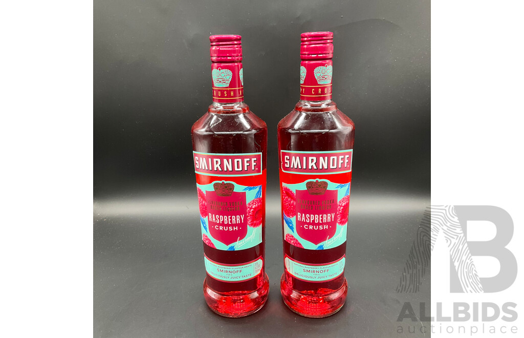 SMIRNOFF Raspberry Crush Vodka 700ml - Lot of 2