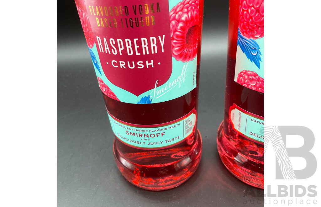 SMIRNOFF Raspberry Crush Vodka 700ml - Lot of 2