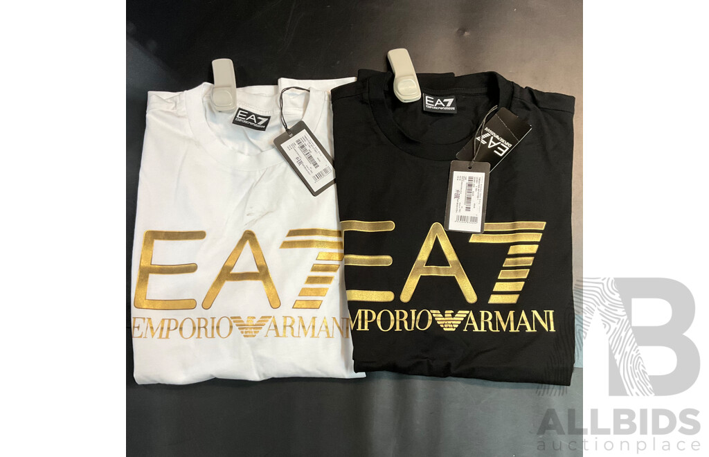 Emporio Armani  Men's Train Logo Seriers T-Shirt  - Size M - Lot of 2