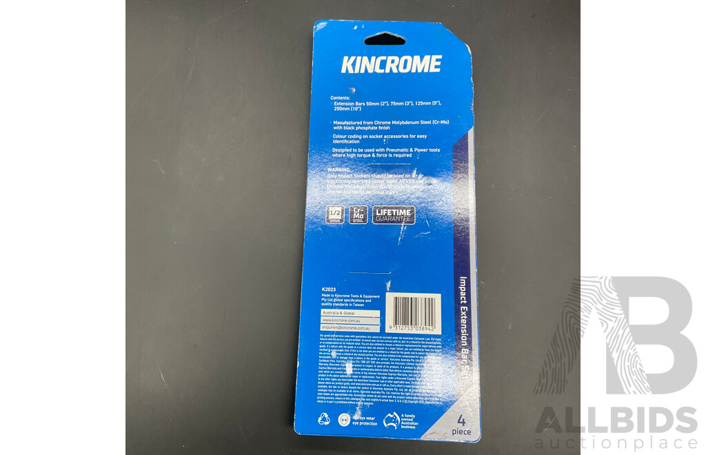 KINCROME 4 Piece 1/2 Drive Impact Extension Bar Set (K2023)