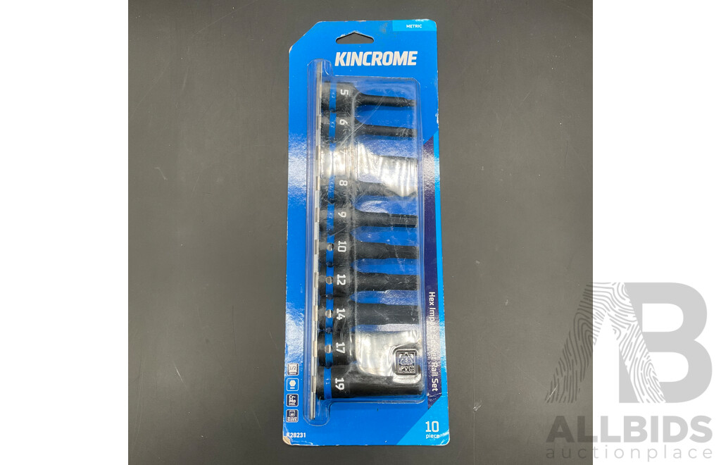 KINCROME 10 Piece Hex Impact Socket Rail Set (K28231)