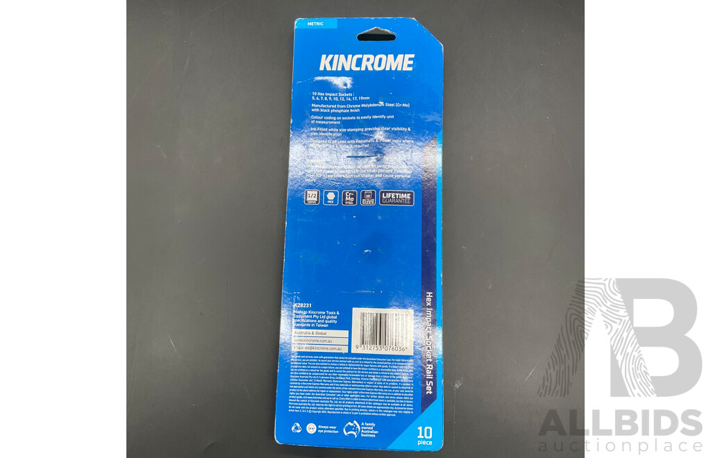 KINCROME 10 Piece Hex Impact Socket Rail Set (K28231)