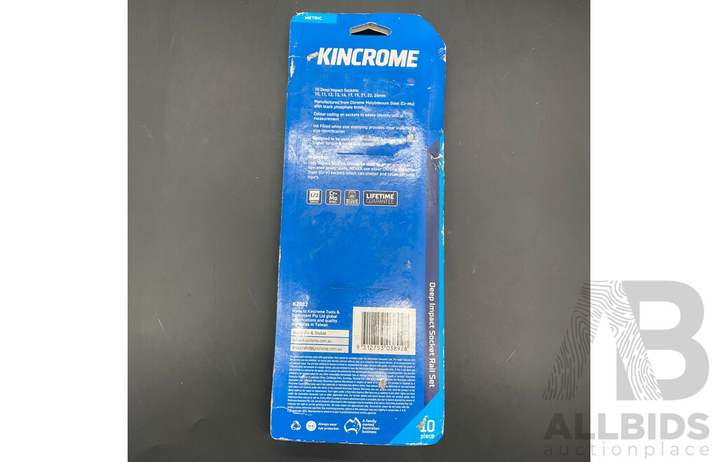 KINCROME 10 Piece Deep Impact Socket Rail Set (K2082)