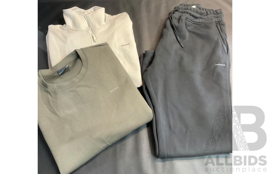 INDUSTRIE Track Black Pants (L), Green Sweatshirt (L) and Beige Sweatshirt (XL) - Lot of 3