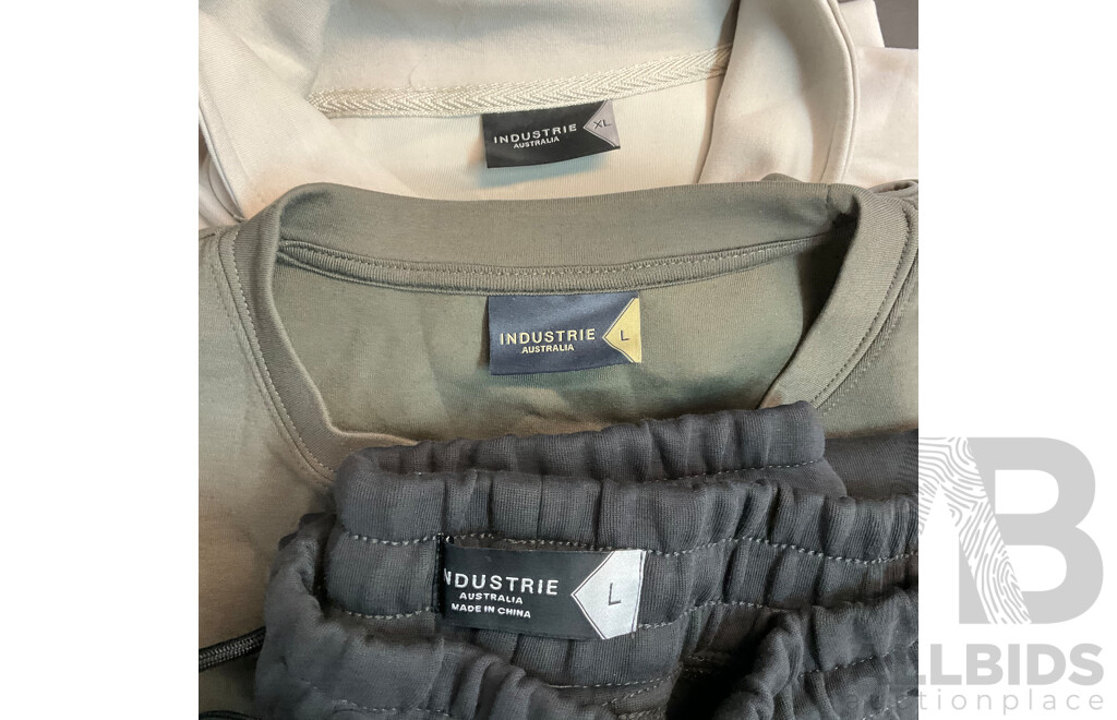 INDUSTRIE Track Black Pants (L), Green Sweatshirt (L) and Beige Sweatshirt (XL) - Lot of 3