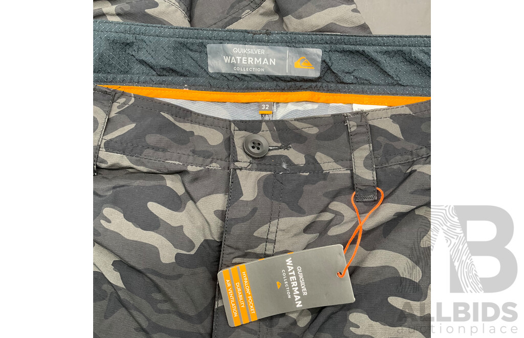 QUIKSILVER WATERMAN Men's Board Shorts (S) and Pants (32) - Lot of 2