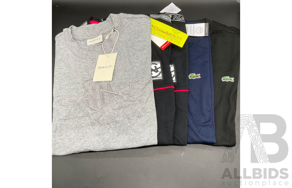 GANT, NAUTICA and LACOSTE Assorted Men's T-Shirts - Lot of 5