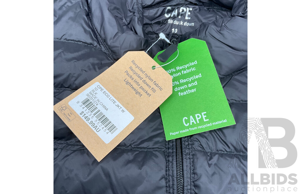 CAPE Women's Eco Lite Duck Down Puffer Jacket - Black Size 10