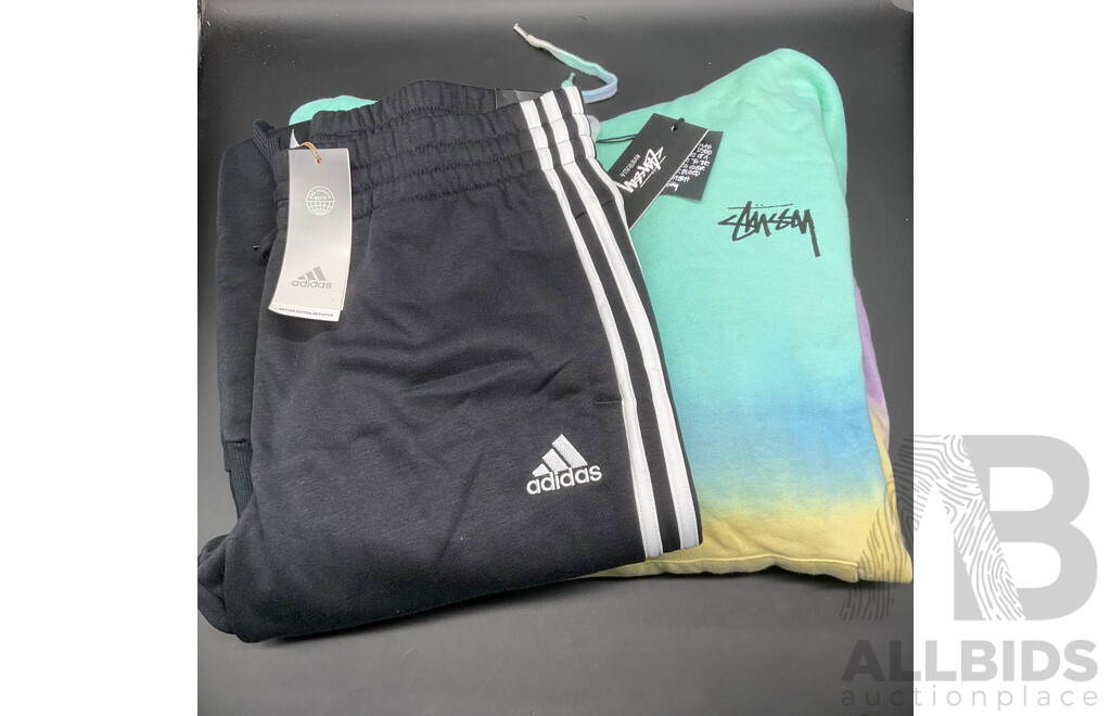 ADIDAS Trackpants (16-18) and STUSSY Tie-dye Hoodie (12) - Lot of 2