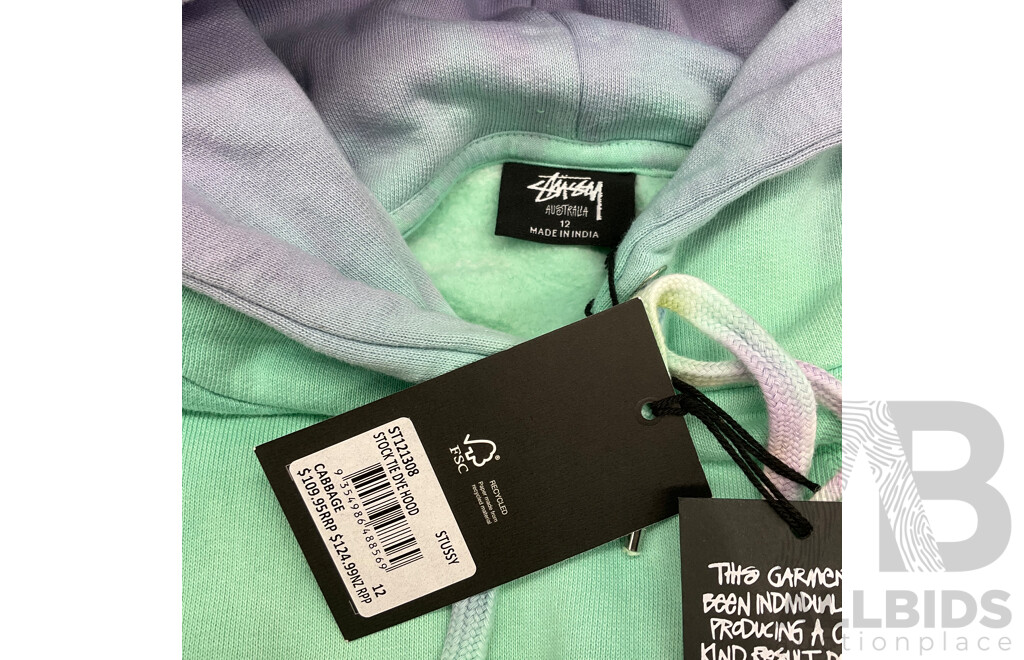 ADIDAS Trackpants (16-18) and STUSSY Tie-dye Hoodie (12) - Lot of 2