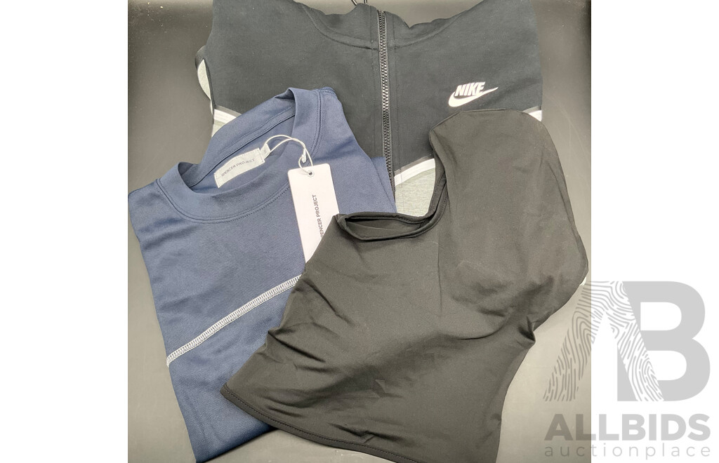 NIKE Tech Fleece Hoodie Men's Size M, SPENCER PROJECT T-Shirt Size 2XL and Balaclava - Lot of 3