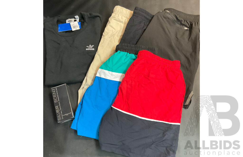 ADIDAS T-Shirt, Assorted Men's Shorts and Silver Scent Eau De Toilette - Lot of 7