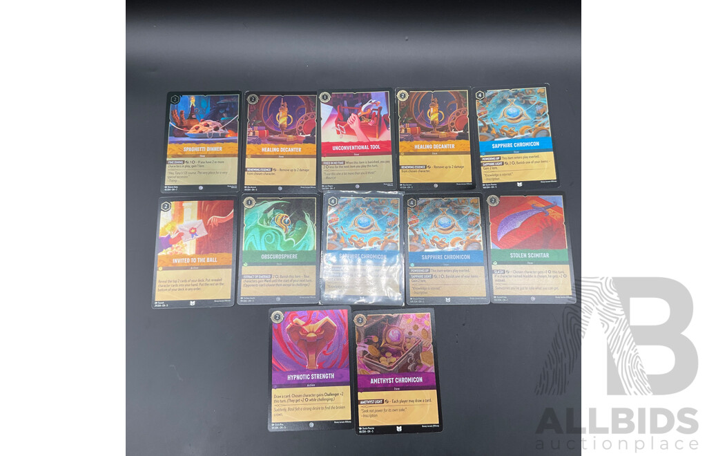 LORCANA Holofoil Cards - Micky Mouse, Marie, Cheshire Cat, Chip, Stitch - Lot of 8