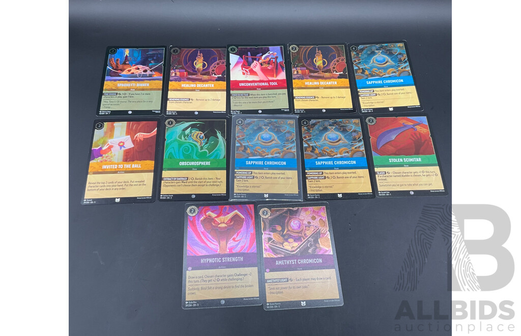 LORCANA Holofoil Cards - Micky Mouse, Marie, Cheshire Cat, Chip, Stitch - Lot of 8