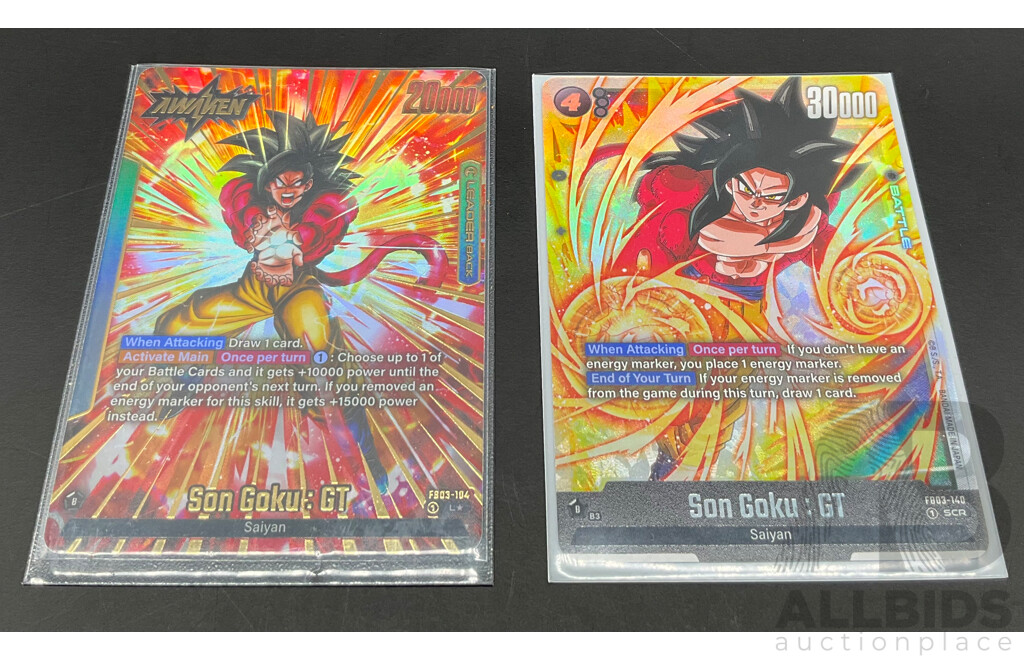Son Goku :GT FB03-104 Alternate Art Leader &  Dragon Ball Super Fusion World FB03-140 Secret Rare English - Lot of 2