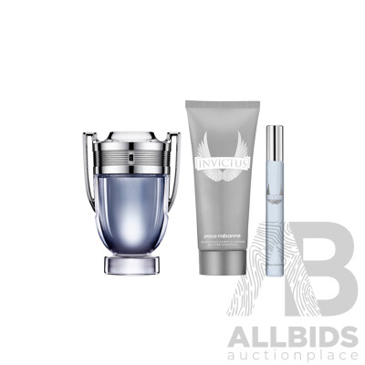 PACO RABANNE Invictus Travel Exclusive 3 Pack - 100ml Eau De Toilette, 75ml Shampoo and 10ml Travel Spray