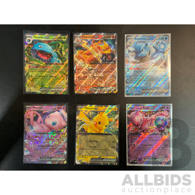 Six Collectible EX Pokémon Cards - Pikachu, Mew, Venusaur, Charizard, Blastoise, Mewtwo (EN)