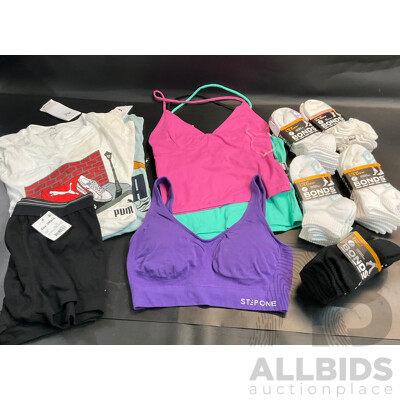 Puma T-Shirt & Cotton On, Step One Tops & Black Trunk - Size S & Assorted Bonds Socks