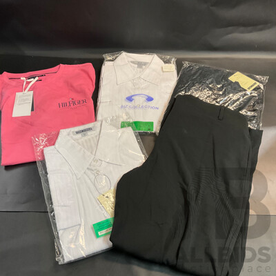 Tommy Hilfiger Rose T-Shirt Size L & Ladies 3/4-Sleeve Shirt White & Long-Black Pants Sizes 12 & 14 - Lot of 5