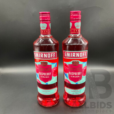 SMIRNOFF Raspberry Crush Vodka 700ml - Lot of 2