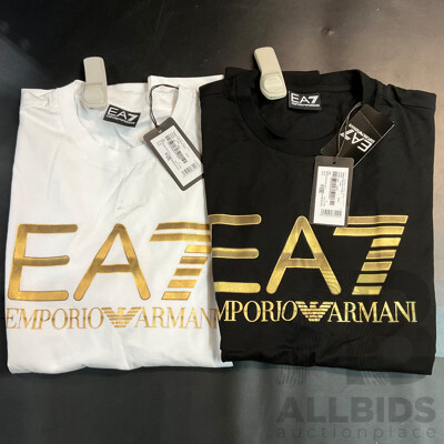 Emporio Armani  Men's Train Logo Seriers T-Shirt  - Size M - Lot of 2