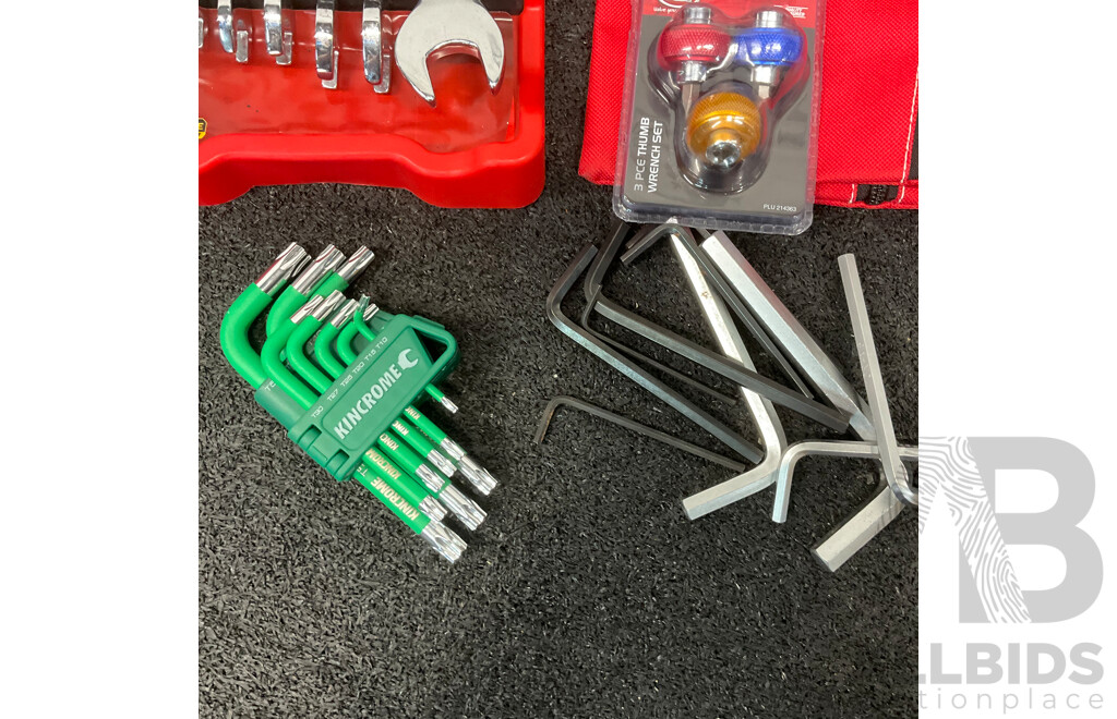 Collection of Various Hand and Power Tools, Including ToolPRO Impact Wrench, ALTUS Inflator, MaxiTrac Power Bank and Inflator and Others