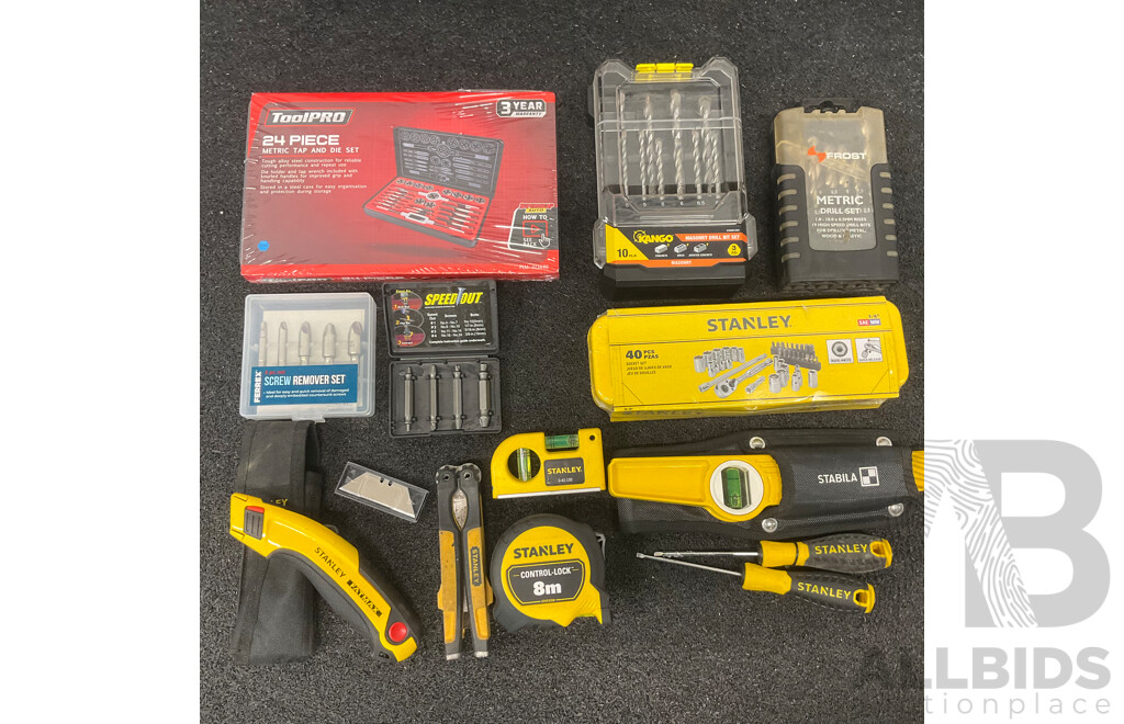 Collection of Various Hand Tools and Sets, Including STANLEY, ToolPRO, KANGO and Others
