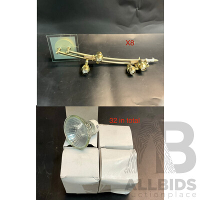 GU10 Adjustable Brass  4 Lights Spotlight - Lot of 8 ( with 32 Light Bulbs )