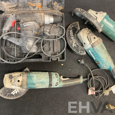 Assorted MAKITA Angle Grinders for Parts and OZITO Hammer Drill - Lot of 4