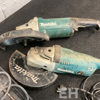 Assorted MAKITA Angle Grinders for Parts and OZITO Hammer Drill - Lot of 4