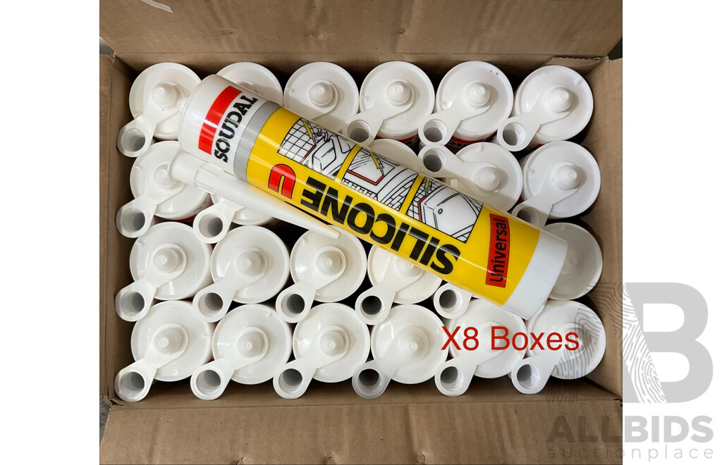 Bulk Buy - 8 Boxes of 24 Packs White Soudal Silicone