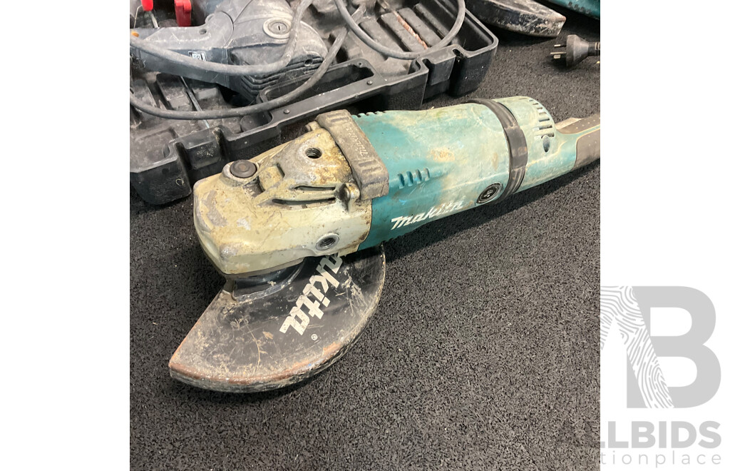 Assorted MAKITA Angle Grinders for Parts and OZITO Hammer Drill - Lot of 4