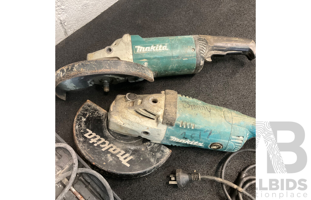 Assorted MAKITA Angle Grinders for Parts and OZITO Hammer Drill - Lot of 4