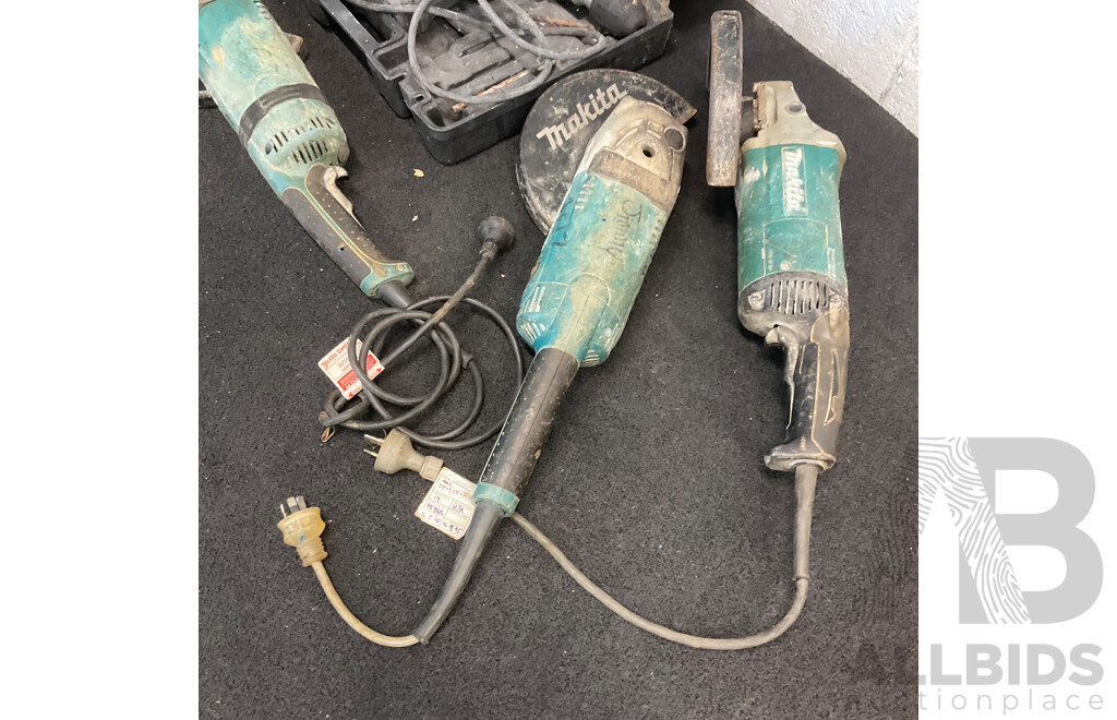 Assorted MAKITA Angle Grinders for Parts and OZITO Hammer Drill - Lot of 4