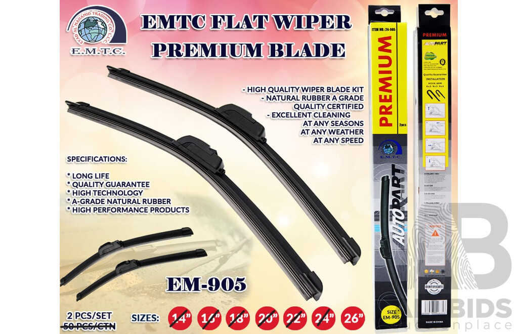 Bulk buy - E.M.T.C 26'' Flat Wiper Premium Blade 24-905 2PCS Set - Lot of 49