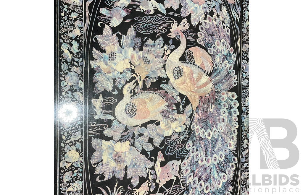 HANYANG SANGAPSA Korean Style Low Folding Tea Table with Peacock Design